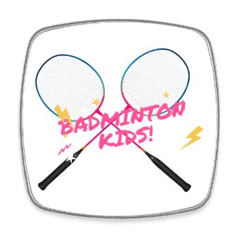 Badminton Kids Neon Racket - Square fridge magnet - white - Front