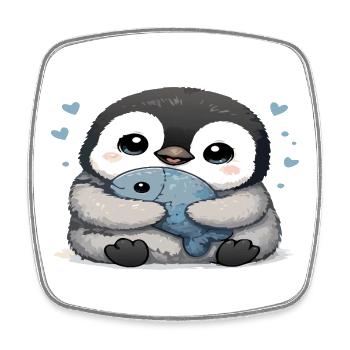 Kuschelpinguin mit Fisch - Viereckiger Kühlschrankmagnet - Weiß - Vorne