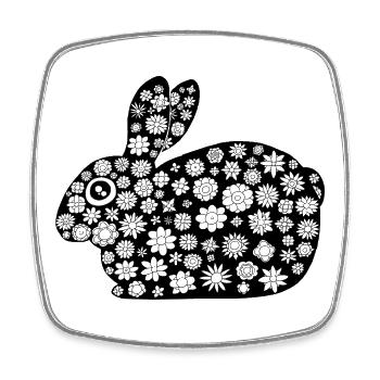 Lapin noir motif floral - Magnet carré - blanc - Devant