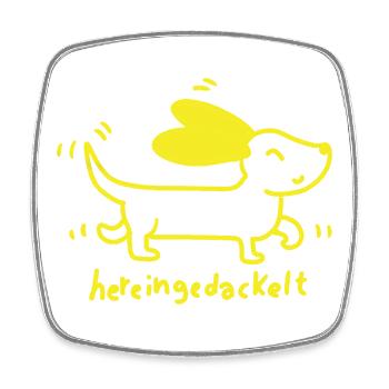Gelber Hund Hereingedackelt - Viereckiger Kühlschrankmagnet - Weiß - Vorne