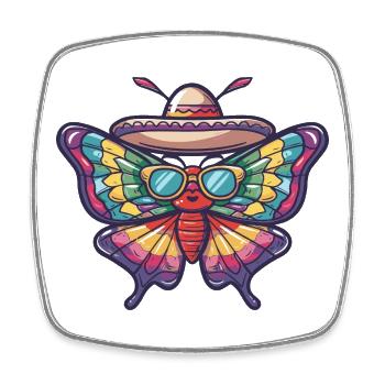 Butterfly Funny Sombrero - Square fridge magnet - white - Front