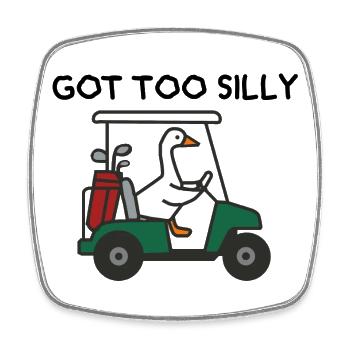 Gans im Golfwagen – Humorvolles Sportdesign - Viereckiger Kühlschrankmagnet - Weiß - Vorne