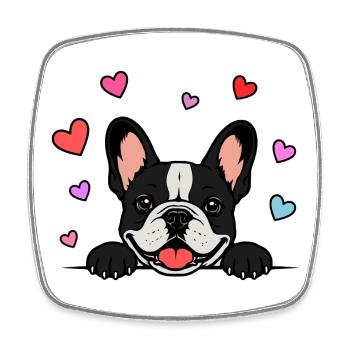 Französische_Bulldogge_Pfoten_mit_Herz_schwarz - Square fridge magnet - white - Front