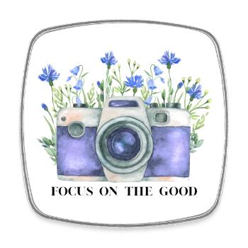 Appareil photo aquarelle avec couronne florale - Magnet carré - blanc - Devant