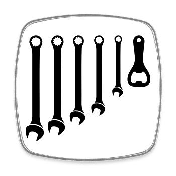 Werkzeug Set & Flaschenöffner Handwerker - Viereckiger Kühlschrankmagnet - Weiß - Vorne