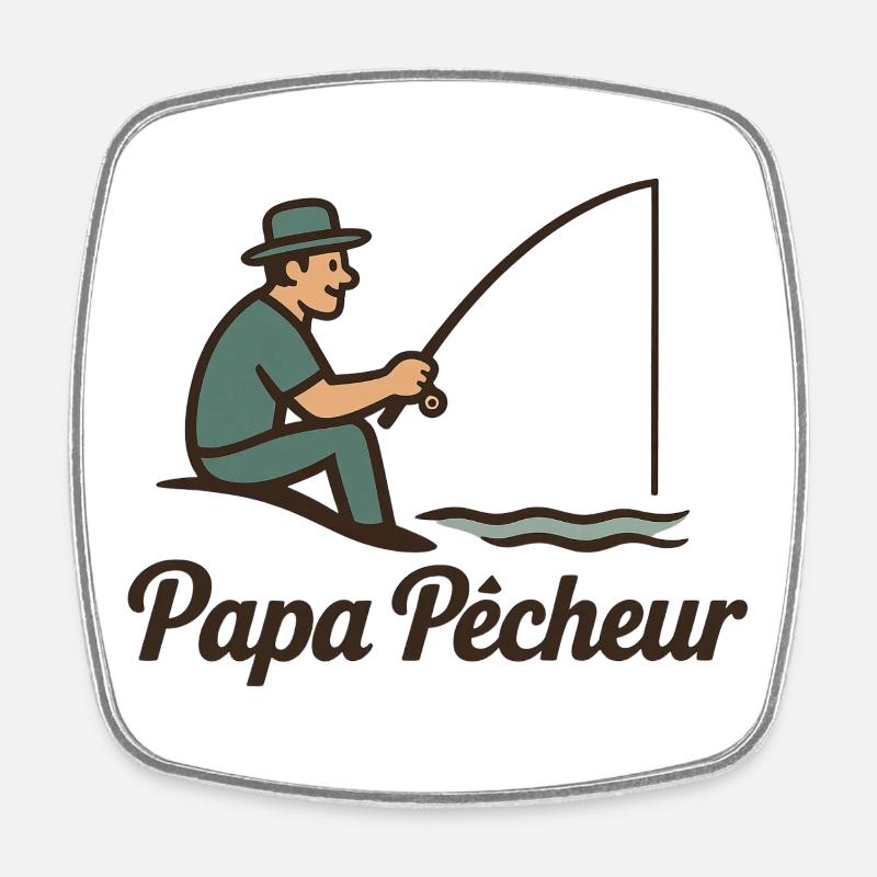 Papa Pêcheur - Magnet carré - blanc