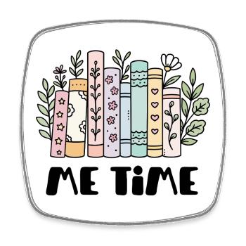Pastel books with leaf ornaments - Square fridge magnet - white - Front