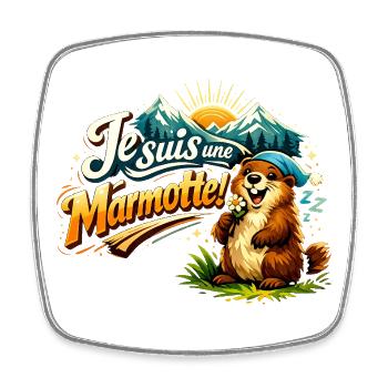 Marmotte Montagne Joie - Magnet carré - blanc - Devant