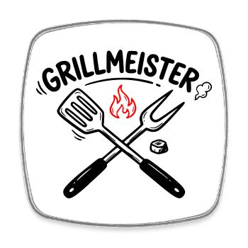 Grillmeister BBQ Grillen Pitmaster Männer - Viereckiger Kühlschrankmagnet - Weiß - Vorne