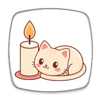 Chat mignon et bougie lumineuse - Magnet carré - blanc - Devant