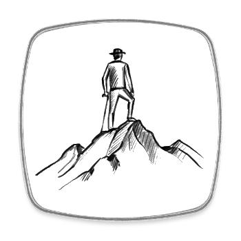Mann auf Gipfel mit Wanderstock - Illustration - Viereckiger Kühlschrankmagnet - Weiß - Vorne