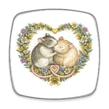 Floral Heart Mice Kiss - Square fridge magnet - white - Front