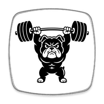 Muskel Bulldogge stemmt schwere Hantel - Viereckiger Kühlschrankmagnet - Weiß - Vorne