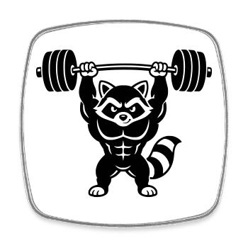 Muscle raccoon lifts barbell - Square fridge magnet - white - Front