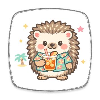 Hawaiian hedgehog with drink - Square fridge magnet - white - Front