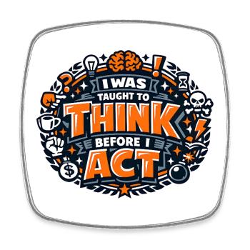 Thinking Before Acting Quote - Square fridge magnet - white - Front