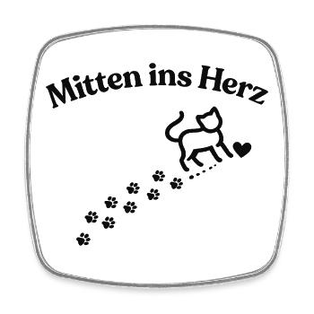 Mitten ins Herz Katzenmotiv - Viereckiger Kühlschrankmagnet - Weiß - Vorne