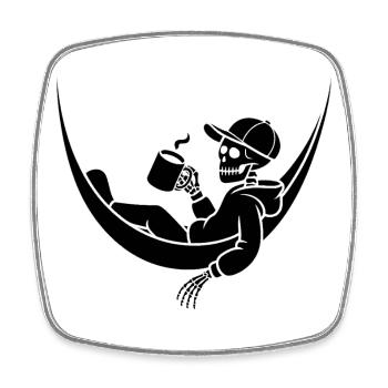 Skeleton in hammock with coffee - Square fridge magnet - white - Front