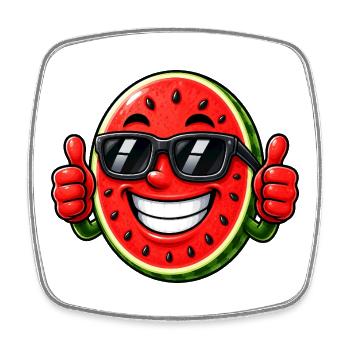 Watermelon with sunglasses and thumbs up - Square fridge magnet - white - Front