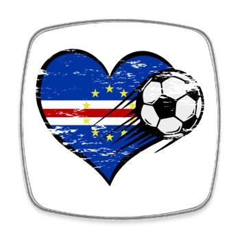 Kap Verde Flagge Fußball mit Herz - Viereckiger Kühlschrankmagnet - Weiß - Vorne