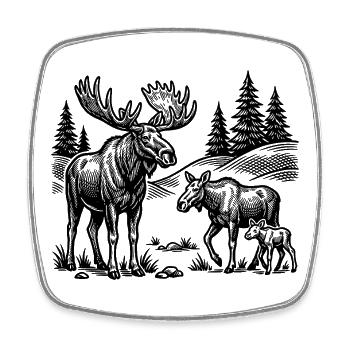 T-Shirt Moose Family Moose Hunter Motif Forest - Square fridge magnet - white - Front