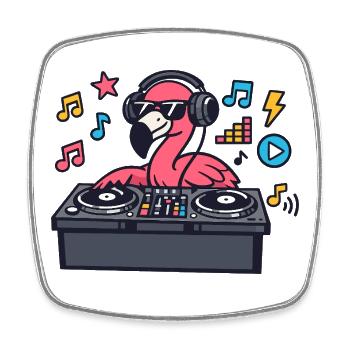 Flamingo DJ in turntable style - Square fridge magnet - white - Front