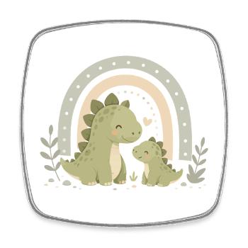 Niedliches Dinosaurier Familienmotiv   - Viereckiger Kühlschrankmagnet - Weiß - Vorne