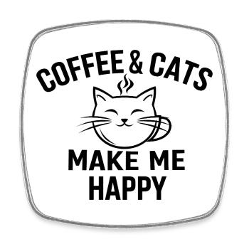 Le café et les chats me rendent heureux, Kaffee Katze - Magnet carré - blanc - Devant