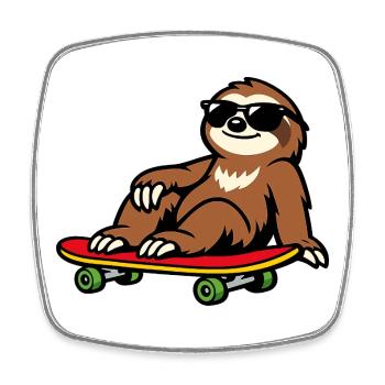 Sunny Sloth on Skateboard - Square fridge magnet - white - Front