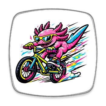Neon Axolotl auf dem Bike - Viereckiger Kühlschrankmagnet - Weiß - Vorne
