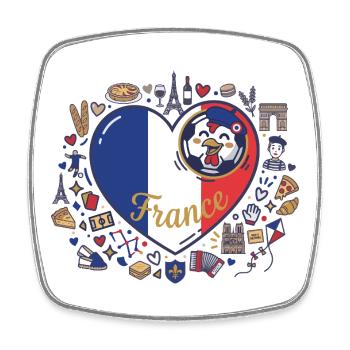 Herz Frankreich Hahn Motiv - Viereckiger Kühlschrankmagnet - Weiß - Vorne