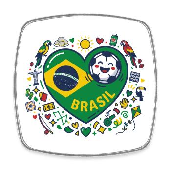 Brasilien Herzball Fußballfreude - Viereckiger Kühlschrankmagnet - Weiß - Vorne