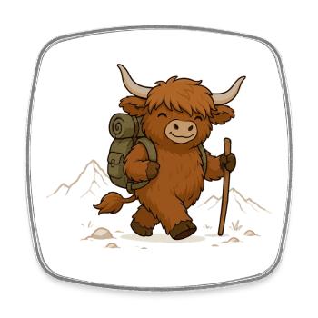 Randonnement du bétail des Highlands avec un sac à dos - Magnet carré - blanc - Devant