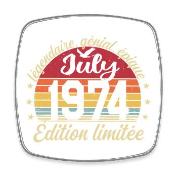 Geburtstag Juli 1974 Vintage-Geschenk - Viereckiger Kühlschrankmagnet - Weiß - Vorne