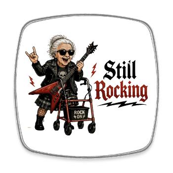  Still Rocking Rock Oma mit E Gitarre Rollator - Viereckiger Kühlschrankmagnet - Weiß - Vorne