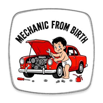 Mechanic by birth - Square fridge magnet - white - Front