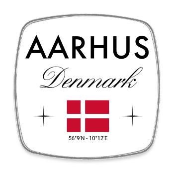 Aarhus Denmark Coordinates Travel Souvenir - Square fridge magnet - white - Front