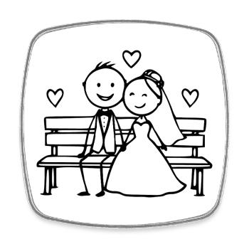 Wedding couple cartoon on the bench - Square fridge magnet - white - Front