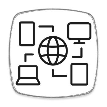 Global Devices Line Icon Connected Digital Network - Square fridge magnet - white - Front