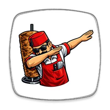 Dabbing Turkish kebab vendor - Square fridge magnet - white - Front
