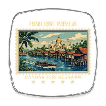 Brunei Bandar Seri Begawan Vintage Reisemarke - Viereckiger Kühlschrankmagnet - Weiß - Vorne
