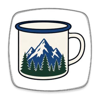 Mountain Forest Coffee Cup Motif - Square fridge magnet - white - Front