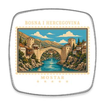 Bosnien und Herzegowina Mostar Vintage Reisemarke - Viereckiger Kühlschrankmagnet - Weiß - Vorne