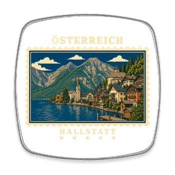 Österreich Hallstatt Vintage Reisemarke - Viereckiger Kühlschrankmagnet - Weiß - Vorne