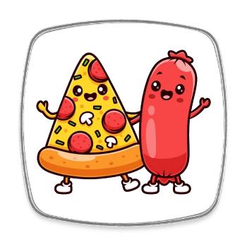 Pizzastück und Wurstfreunde - Viereckiger Kühlschrankmagnet - Weiß - Vorne