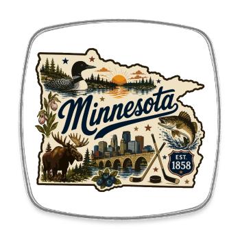 Minnesota Land of 10.000 Lakes Vintage-Aufkleber - Viereckiger Kühlschrankmagnet - Weiß - Vorne