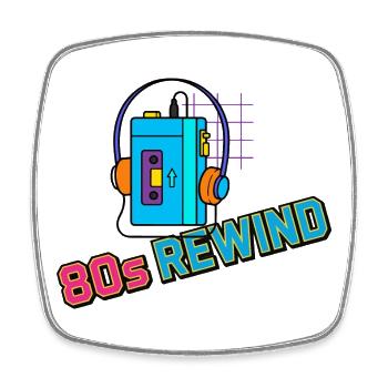 80er-Jahre-Rewind-Kassetten-Kopfhörer - Viereckiger Kühlschrankmagnet - Weiß - Vorne