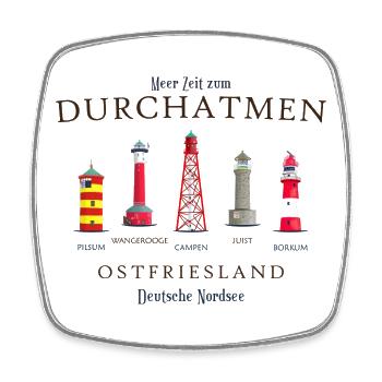Ostfriesland, handgezeichnete Leuchttürme - Viereckiger Kühlschrankmagnet - Weiß - Vorne
