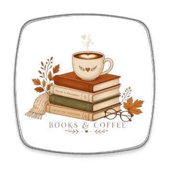 Herbstbücher und Kaffee - Viereckiger Kühlschrankmagnet - Weiß - Vorne