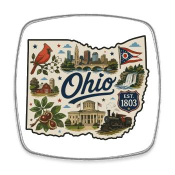 Ohio Buckeye State Vintage-Reiseaufkleber - Viereckiger Kühlschrankmagnet - Weiß - Vorne